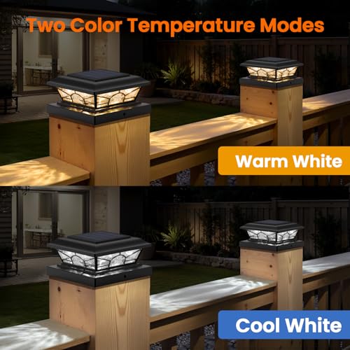Brightever 4x4 3.5x3.5 Solar Post Cap Lights, 8-Pack Solar Powered Fence Post Light Outdoor Waterproof for Vinyl/Wooden Post, 2 Modes(Warm/Cool Light), Black Solar Deck Post Lights for Patio, Porch - color: Black, size: 8 Pack