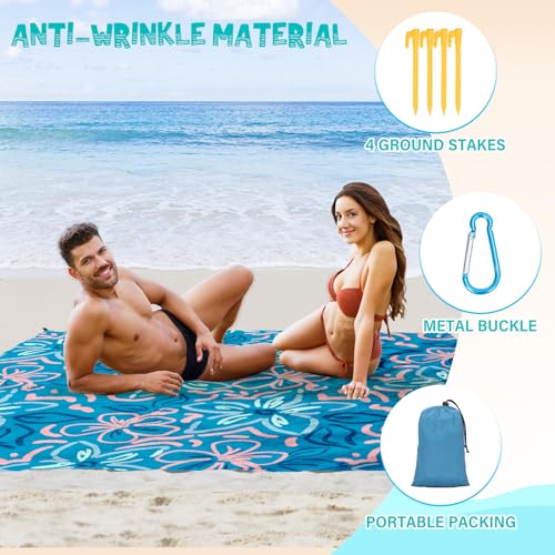 Beach Blanket Waterproof Sandproof 1-7 Adult Oversized 78 '' × 81 '' Lightweight Durable Compact Sand Free Extra Large Beach Mat for Travel Camping Hiking Picnic - color: Blue Flower, size: 78“x81”
