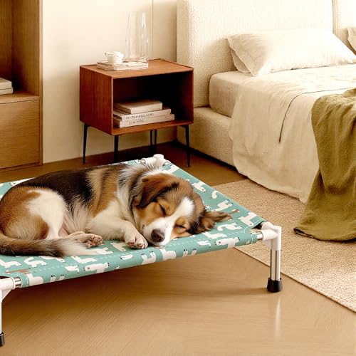 Cute Alpaca Print Elevated Dog Bed - Portable Cooling Pet Cot for Medium Dogs - Breathable Thickened Fabric Hammock, Crate Compatible, Indoor & Outdoor Use - size: Medium