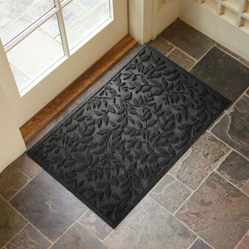 Black Leaves Outdoor Indoor Entrance Doormats, Absorbent Durable Heavy Duty Welcome Front Door Mat,Thick Natural Rubber Back,Easy Clean Entryway Mat 23x35 Inch, Low Profile - color: Leaves-black, size: 1'11" x 2'11" (Rectangular)