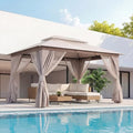LAUSAINT HOME Gazebo 10x13ft, Heavy Duty Patio Gazebo with Expansion Bolts, Party Canopy Tent with Double Roofs, Mosquito Nettings and Privacy Screens for Backyard, Garden, Lawn, Khaki - color: Khaki, size: 10'x13'