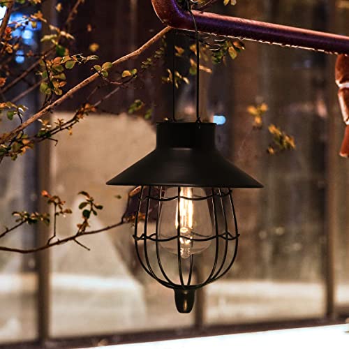 YAKii 2 Pack Solar Lantern Hanging Waterproof Outdoor Metal Solar Lamp with Warm White Light Decorate for Yard Garden Pathway Patio Porch Decor (Black) - style: Black-2pack