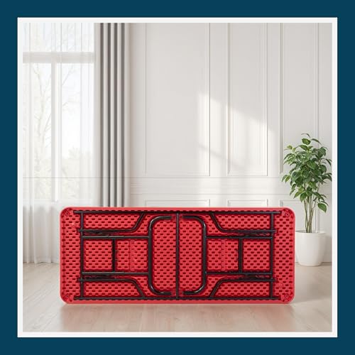 OEF Furnishings OEFBTA-3072-40 Adjustable-Height Commercial-Grade Premium Industrial Folding Table, 6-Foot Pedestal-Leg Design with 17-Gauge Steel Frame and Thick Double-Wall Top (72" × 30", Red Top) - color: Red