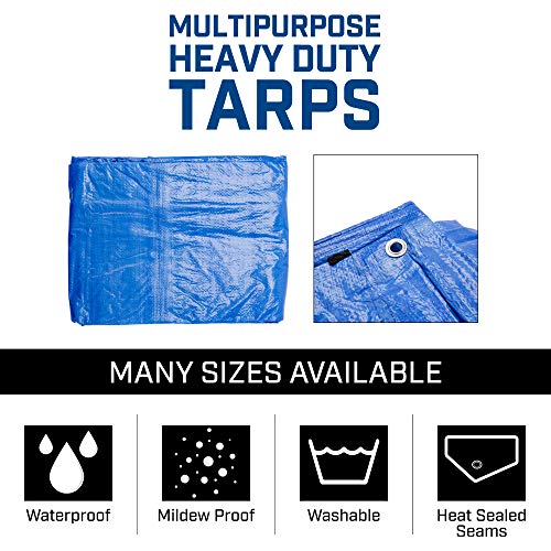Grizzly Tarps by B-Air 9' x 12' Large Multi-Purpose Waterproof Heavy Duty Poly Tarp with Grommets Every 36", 8x8 Weave, 5 Mil Thick, for Home, Boats, Cars, Camping, Protective Cover, Blue - size: 9X12