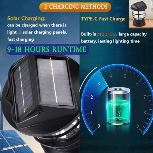 [1200lm] Motion Sensor Solar Lanterns Outdoor Tent Lights Portable Camping Exterior Front Porch Waterproof Table Desk Wall Sconce Lamp Rechargeable Anti Rust Coach for House Doorway Garage 1 Pack