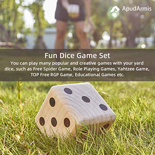 ApudArmis Giant Wooden Yard Dice, 3.5In Big Die Lawn Game Set with Scoreboard & Carrying Bag - Large Pine Wooden 6 Dice Backyard Game for Adults Family - color: Natural Wood