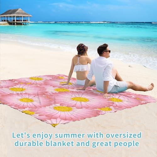 Beach Blanket Waterproof Sandproof 78''×81'' Large Suits 1-5 Adults Oversized Lightweight Picnic Mat Sand-Free Blanket for Camping Hiking Beach Travel - color: Pink Daisy, size: 78''x81''