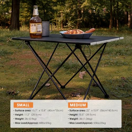 MOON LENCE Ultralight Folding Camping Table, Compact,Portable with Carry Bag, for Outdoor Cooking, Picnic, Camp, Boat, Travel (Black - M) - color: Midnight Black, size: Medium