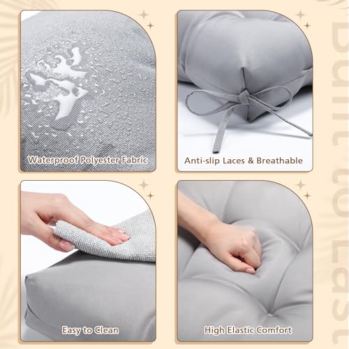 Vercraft 8 Pcs Outdoor Chair Cushions for Patio Furniture Wicker Chair Seat Cushion with Ties 18x18inch Square Water Resistant Tufted Seat Floor Pillows Dining Indoor(Gray) - color: Gray