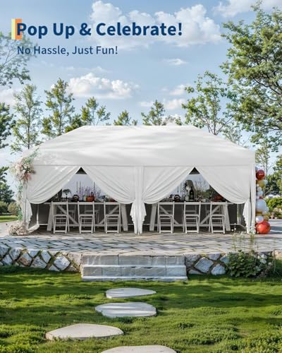 10X20 Pop Up Canopy Tent with 6 Sidewalls – Heavy Duty Commercial Instant Shelter, One-Person Quick Setup Outdoor Party Tent, Water-Resistant & Portable, White - color: White