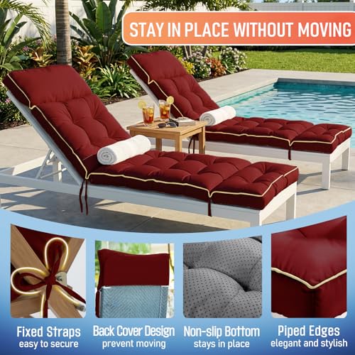 MAGIC ELEPHANT Chaise Lounge Cushion Outdoor, Memory Foam Patio Lounge Chair Cushion with Ties for Indoor Outdoor Furniture, Water-Repellent Replacement Long Chair Cushion (Burgundy) - color: Burgundy
