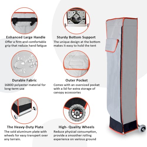 Eurmax USA Heavy Duty Wheeled Roller Bag Pop up Canopy Tent Universal Rolling Storage Bag for 10x20 Canopy Instant Tent (Grey) - color: Gray, size: 10x20