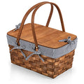 PICNIC TIME Kansas Handwoven Wood Picnic Basket, Sturdy Woven Wicker Basket with Tabletop Lid and Removable and Washable Polycotton Vintage-Style Liner, (Navy Blue & White Stripe)