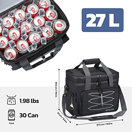 Maelstrom Portable Collapsible Soft Cooler Bag – 24/30/60 Cans Double-Deck Leakproof Ice Chest for Beach, Camping & Grocery - color: Black, size: 30 Can
