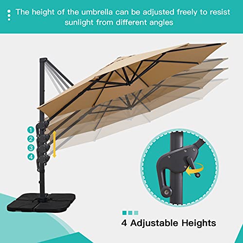 Sunnyglade 11Ft Cantilever Patio Umbrella Deluxe Offset Umbrella 360°Rotation & Integrated Tilting System Heavy Duty Patio Hanging Umbrella for Market Garden Deck Pool Backyard Patio (Tan, 11 ft) - color: Tan, size: 11 ft