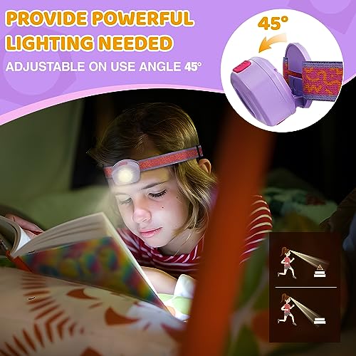 EverBrite LED Headlamp Rechargeable Kids Headlamp with RGB Mode and Adjustable Headband, 3 Modes Multicolor Headlamp for Kids, Bright Kids Head Lamp for Camping, Reading, Exploring, Hiking, Birthday - color: Sweety