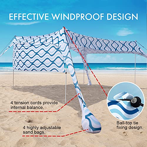 Beach Canopy Tent Shade with Sidewalls 10x10FT, 6.6FT Tall, UPF50+ Sun Shelter, Windproof & Water Resistant, Includes Guylines Sand Shovel Stability Poles, Easy Up for Beach Outdoor Camping Backyard - color: Ripples