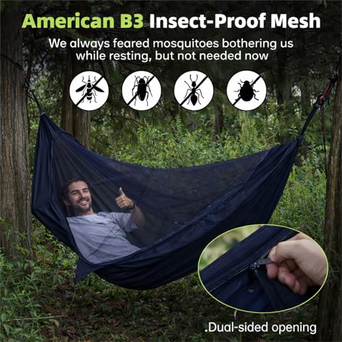 Camping Hammock with Mosquito Net, 2 Person Hammock Bug Net, Portable, Parachute Nylon for Outdoor, Camping, Hiking, Backpacking, Backyard, Beach, Travel (Hold Up to 500lbs) (Midnight Blue) - color: Midnight Blue