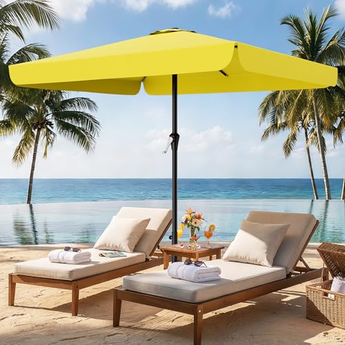 AreShark 8 X 10 FT Large Rectangular Patio Umbrella with Valance, Outdoor Table Market Umbrella w/Crank & 8 Ribs, Rectangle Outdoor Umbrellas for Garden, Deck, Yard and Poolside, Yellow - color: Yellow, size: 8x10 FT