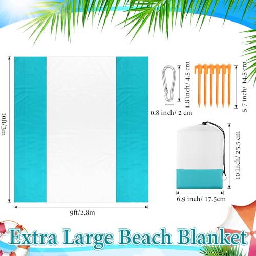 Drydiet Extra Large Beach Blanket Sandproof Waterproof 10 x 9 ft Beach Mat for 2-8 Adults Oversized Quick Drying Outdoor Picnic Blanket Lightweight Sand Free Mat for Travel Camping Hiking(White Cyan) - color: White Cyan