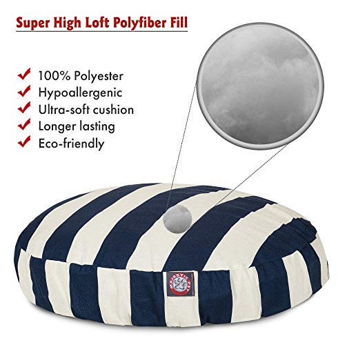 Navy Blue Vertical Stripe Small Round Indoor Outdoor Pet Dog Bed With Removable Washable Cover By Majestic Pet Products - color: Navy, size: Small