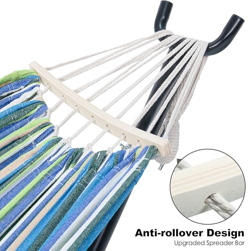 GAFETE Double Hammock with Stand for Outside, Upgraded Spreader Bar, Heavy Duty Space Saving Steel Stand 2 Person, Convenient Pocket, Easy Assembly, 600lbs Weight Capacity, Indoor & Outdoor (Garden) - color: Garden