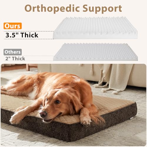 JOEJOY Orthopedic Dog Bed for Large Dogs, Washable Dog Crate Bed Large Sized with Removable Cover, Egg Memory Foam Big Pet Beds, Brown, 35"x22" - color: Brown, size: L(35"x22")