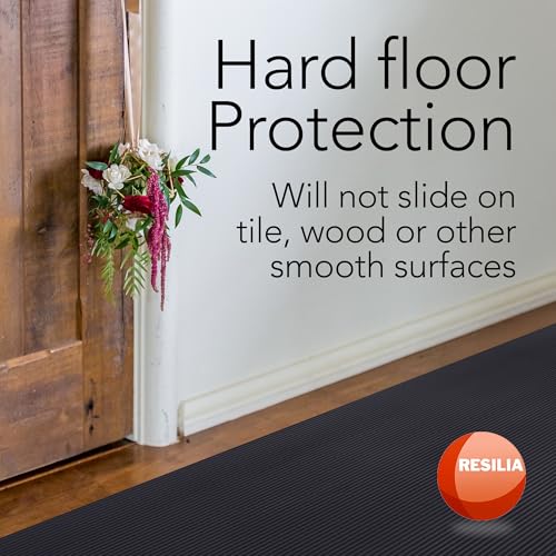 RESILIA Black V-Groove Utility Runner - Waterproof Vinyl Floor/Surface Protector, Heavy Duty Mats, Indoor Hardwood, Hard Floors, Garage, Hallway, Entryway, Kitchen, & Outdoor, 27” x 6’, Made in USA - size: 27" x 72"
