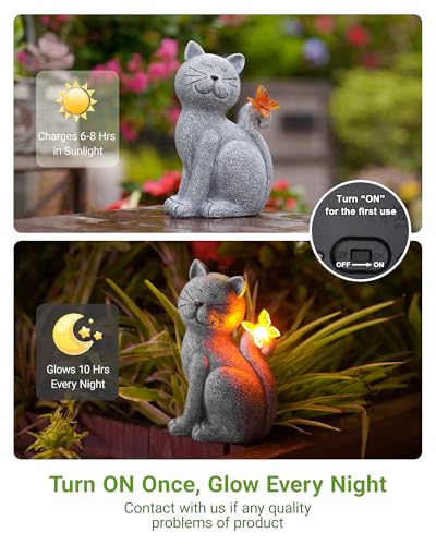 Nacome Cat Outdoor Statues for Garden: Outside Decor with Butterfly Clearance for Yard Art Lawn Ornaments Porch Patio Balcony Home House - Gifts for Mom Grandma Women - color: Garden Cat
