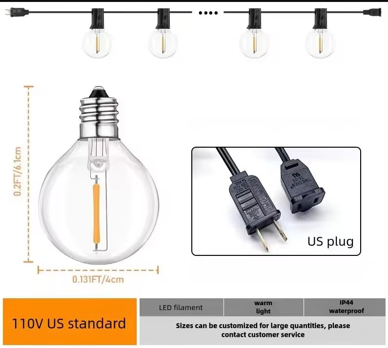 Outdoor String Light 50FT Patio Black with 52 Shatterproof G40 LED Clear Globe Bulbs for Indoor/Outdoor, Connectable Hanging Lights for Backyard Balcony Party Decor - size: 50FT/52Led Bulbs