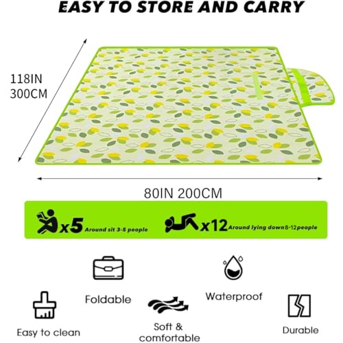 80" x 120" Sandproof Waterproof Picnic Blanket, Beach Mat for Outdoor Camping Hiking Park, Portable with Tote Bag, Non-Stick Sand & Grass, Foldable for Indoor Outdoor Use (Green) - color: Green