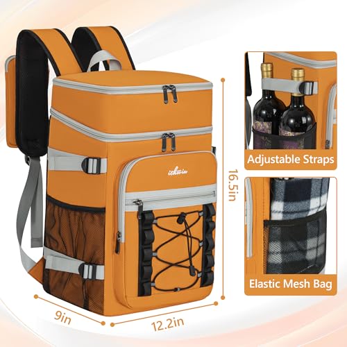 Cooler Backpack, 40 Cans Insulated Lunch Backpack Picnic Backpack for Men&Women, Durable Cooler Bag with 2 Leak Proof Compartments for Picnic, BBQ Camping, Lunch, Beach, Hiking, Orange - color: Orange