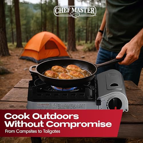 Chef Master 15,000 BTU Butane Portable Camp Stove | Double Wind-Guard Portable Stove Burner w/Piezo Click Ignition for Emergencies, Tailgating, Hiking, Backpacking & Camping Essentials - 90019 - size: StoveOnly