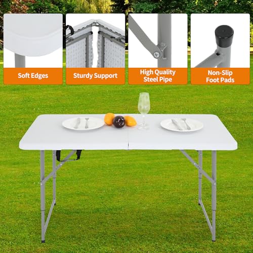 BestOffice Camping Folding 4 Foot Plastic Table, White - color: White, size: 4 FT