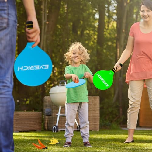 Paddle Ball Set – Indoor & Outdoor Racket Game for Kids, Teens, and Adults, Badminton & Camping Games Essentials, Fun for Beach, Yard, and Lawn Play All Year Round - color: Wooden Bule Green, size: 4 Paddles 4 Balls