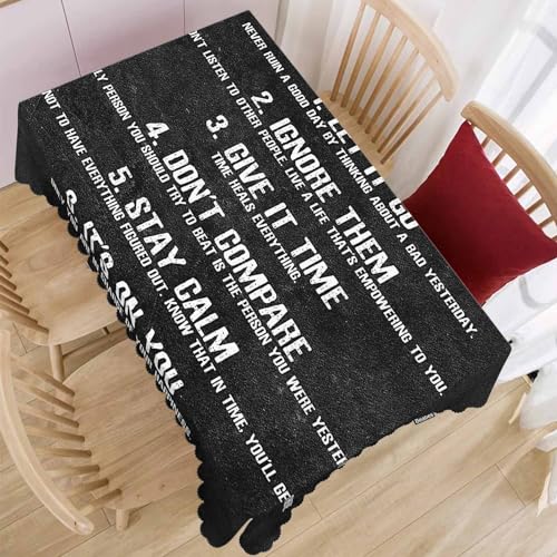Rectangle Tablecloth 52x70 Inch Inspirational Quote, 7 Rules of Life Phrase Dining Table Cloth Table Cover for Home Kitchen Restaurant Party Buffet Picnic, 4-6 Seats - color: Inspirational Quote