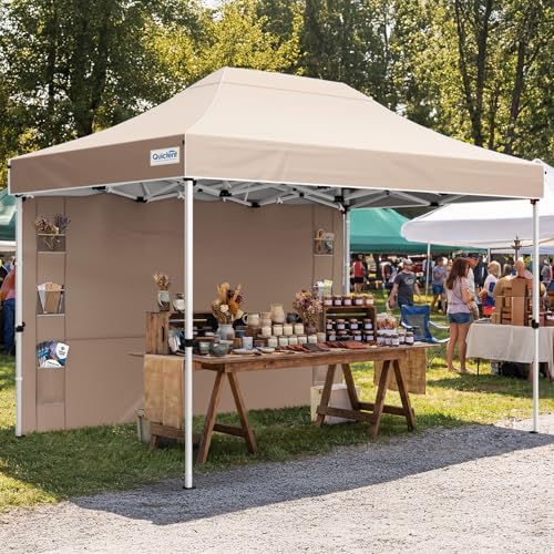 Quictent 10x15FT Heavy Duty Pop Up Canopy Tent, Commercial Easy up Portable Waterproof Shelter with Roller Bag for Outdoor Wedding Party Events Markets Gazebos - color: Tan, size: 10X15