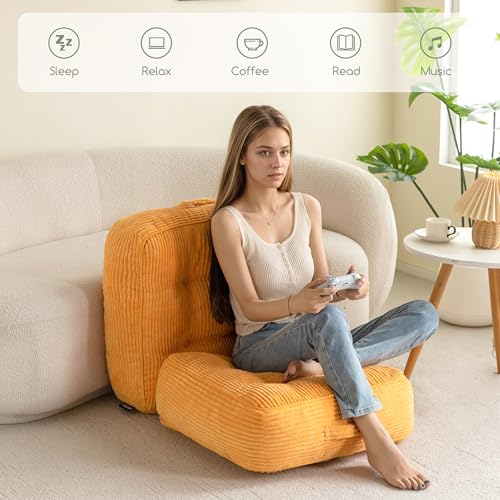 HIGOGOGO 8" Extra Thick Floor Pillow Cushion for Adults, Meditation Cushion Pillow, Large Square Floor Sitting, Tufted Corduroy Cover, for Tatami Living Room or Yoga, 22x22 Inch, Orange - color: Square Orange, size: 8" Thick(Pack of 1)