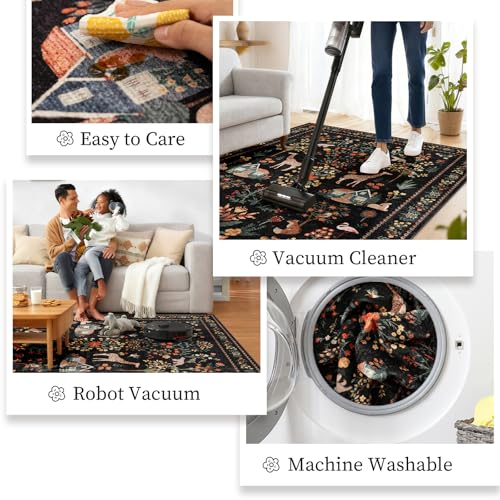 Black Rug Door Mat Indoor Entrance, 2x3 Rug Washable Boho Floral Botanical Animal Small Area Rug, Non-Slip Low Pile Throw Rugs for Kitchen Front Door Indoor Entrance Entry, Laundry, Bathroom - color: B#black (Animal), size: 2' x 3' (Rectangular)