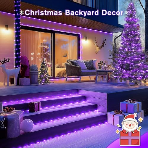 JMEXSUSS 200 LED Purple Solar Halloween Lights, 66 ft Rope Lights Outdoor Waterproof, PVC Tube Purple Christmas String Lights for Party Tree Fence Christmas - color: Purple, size: 200 LED