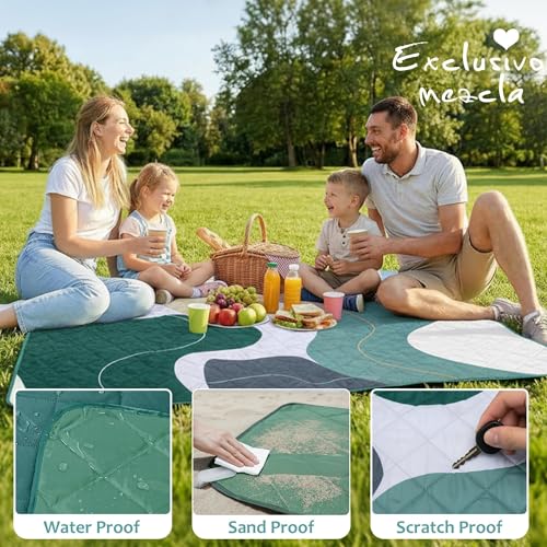 Exclusivo Mezcla Extra Large Waterproof Picnic Blankets 3 Layer, Sandproof and Foldable Outdoor Blanket for Beach Camping, Park and Travel - color: Abstract Green
