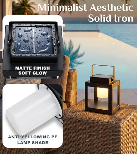 Solar Lantern Outdoor Table Lamp - Portable Hanging LED Lights, Dural Rechargeable Waterproof Decorative Lights for Patio Camp