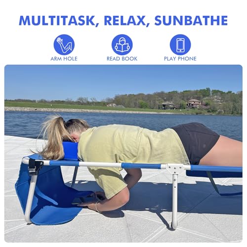 Tanning Chair with Sun Canopy Face Hole Softer Padded Adjustable Washable, Heavy Duty Layout Folding Lounge Chair for Adults Outside Beach Reading Sunbathing Poolside Lawn, UPF 50+ Sun Shade, 300 LBS - color: Royal Blue, size: Standard Size
