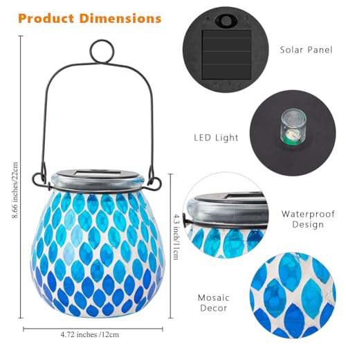 Starsoul 2 Pack Solar Lanterns Outdoor Waterproof, Elegant Blue Glass Mosaic Solar Lantern, Solar Hanging Lights Outside Patio Porch Yard Decor - color: Navy-2PC