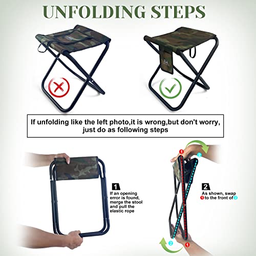 Upgraded Portable Folding Stool, 13 Inch Camping Stool for Adults Fishing Hiking Gardening and Beach with Carry Bag, Hold Up to 450lbs[Camo] - color: Camouflage