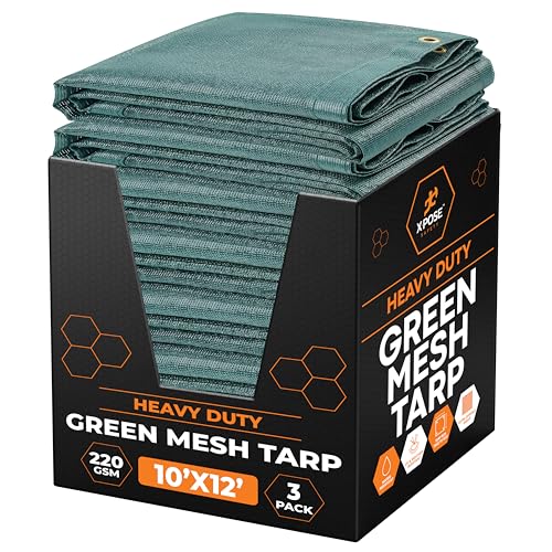 Xpose Safety Heavy Duty Green Mesh Tarp 10' x 12' (3-Pack) – 70% Sunblock Shade Cloth with Grommets for Garden, Fence, Privacy Screen, Canopies, Dump Trucks, Pool Cover – Tear & Weather Resistant - color: Green, size: 10' x 12' (3-Pack)