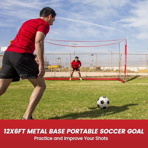 Bearwill Soccer Goal, 12X6FT Soccer Net Easy Setup, Portable Soccer Goals for Backyard with Upgraded Collapsible Metal Base, Outdoor Indoor Soccer Goal Net for Practice with Carry Bag
