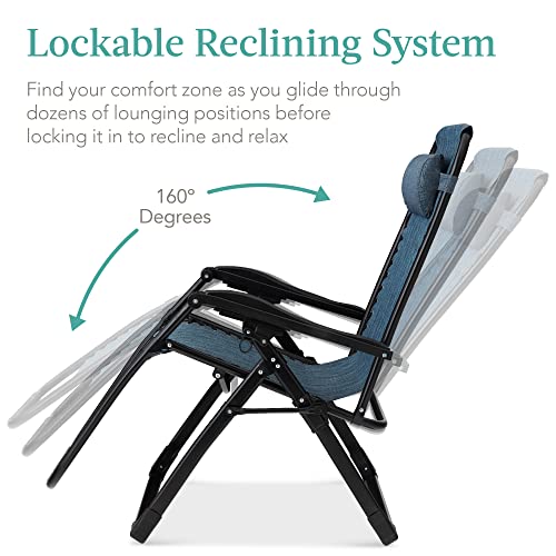 Best Choice Products Oversized Zero Gravity Chair, Folding Outdoor Patio Recliner, XL Anti Gravity Lounger w/Removable Cushion, Cup Holder, Side Tray, 350lb Capacity - Graphite Blue - color: Graphite Blue