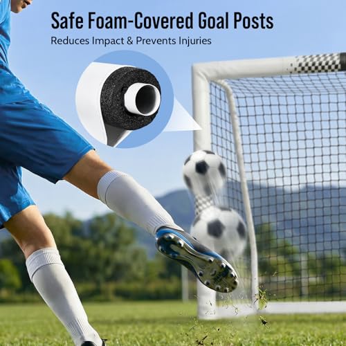 Soccer Goal for Backyard, Heavy Duty Soccer Net with Safety Foam Padded Metal Post, Durable Goals with Training Set Agility Ladder & 12 Cones for Youth & Adults Practice