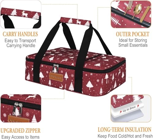 Insulated Casserole Carrier 9x13 Inch, Durable Nylon, Leak-Proof Casserole Dish Carrier, Casserole Carriers for Hot or Cold Food (Christmas) - color: Christmas